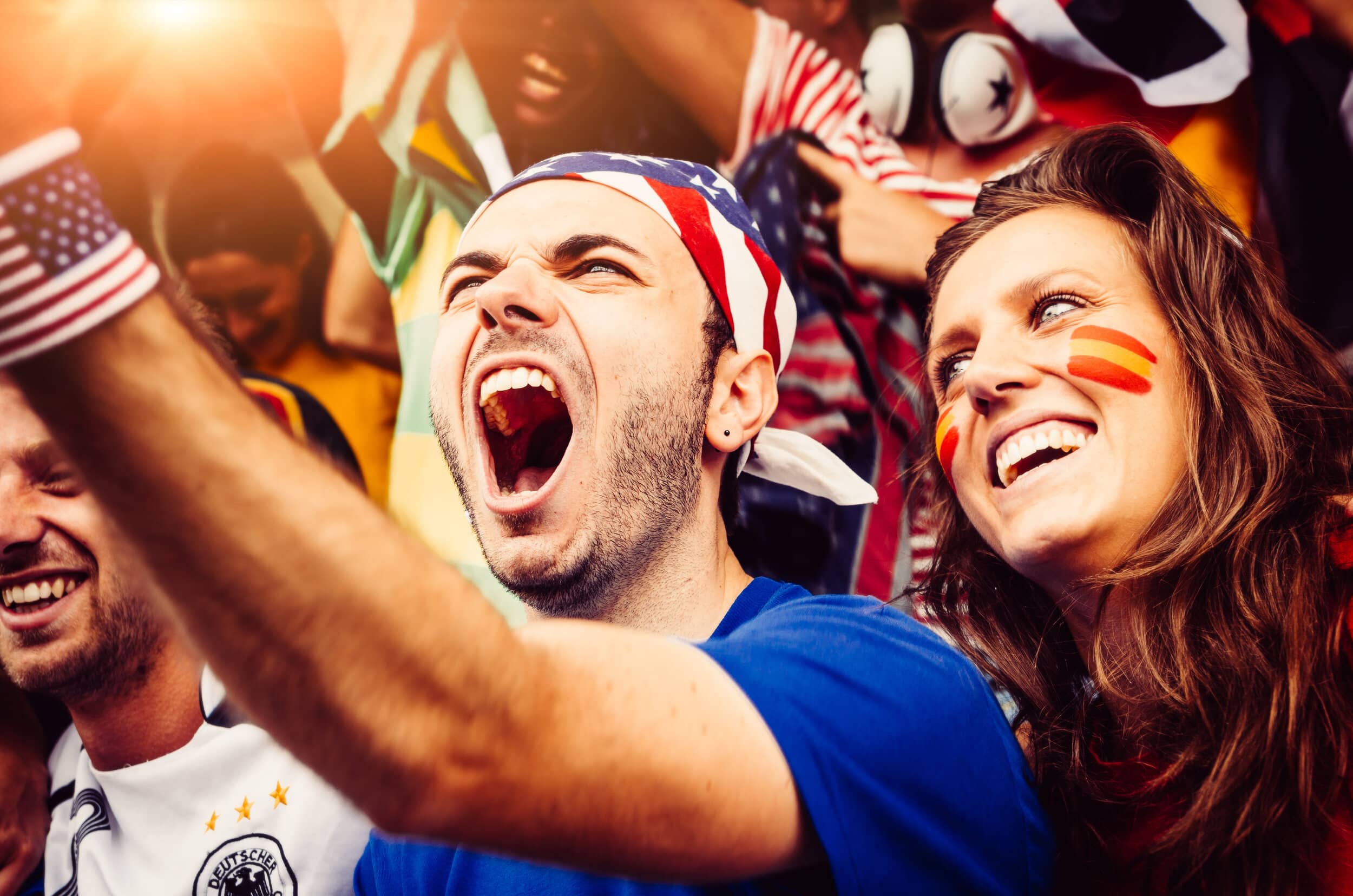 Fans of different nations at the stadium together