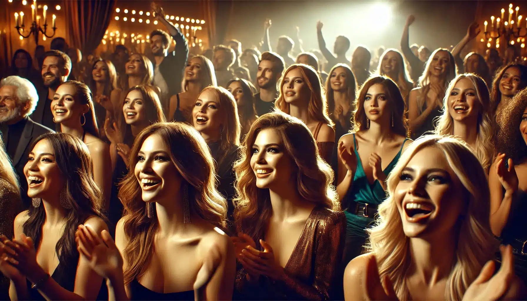 DALL·E 2024-07-27 14.58.54 – A high-quality cinematic image taken with an advanced camera, showing a large audience at a party. The scene includes attractive, excited women and a