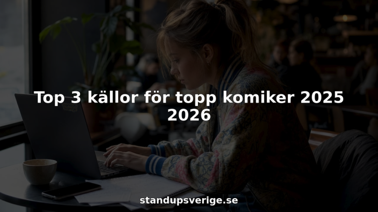En komiker sitter på ett café och planerar sina framtida gig med surfplatta och anteckningsblock framför sig.