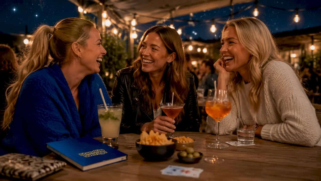 1783136094970_Women-enjoying-live-standup-comedy-night Ett gäng kvinnor skrattar och har riktigt roligt tillsammans under en kväll med standup.