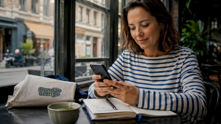 Kvinna streamar standup-show i mobilen