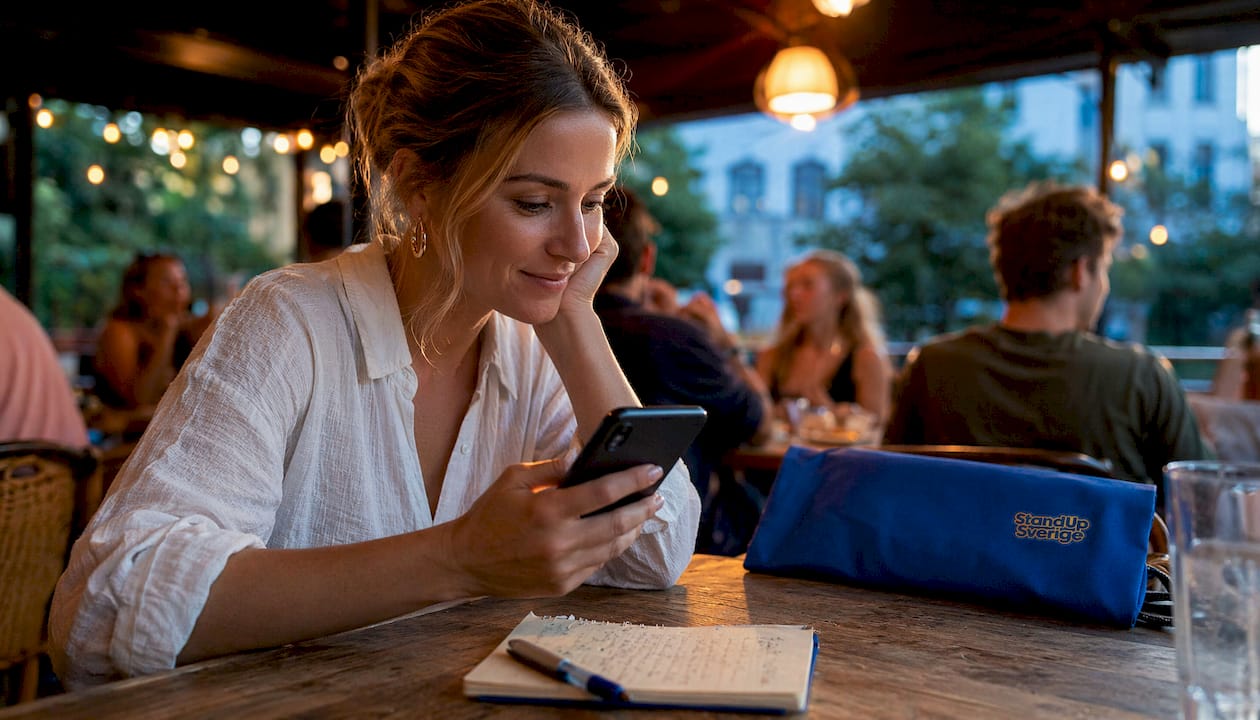 1784263330246_Young-woman-browsing-standup-events-on-phone Ung kvinna scrollar igenom standup-kvällar i mobilen